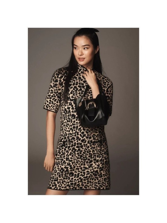 Anthropologie Dresses & Skirts - Anthropologie Maeve Mock Neck Mini Shift Dress 1X Neutral Motif